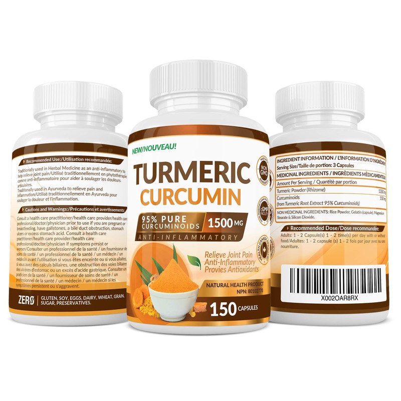 Turmeric Curcumin 95% Pure Curcuminoids (150 count) - 1500 mg.