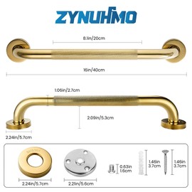 Grab Bars for Shower, Zynuhmo 2 Pack 16 Inch Anti Slip Stainless Steel Bathroom Safety Shower Grab Bar Handrails for Handicap Injury Pregnant Senior Assist Shower Handles(Titanium Gold, 1" Diameter)