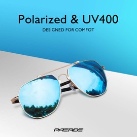 Classic Aviator Sunglasses for Men Women,Mirrored lens Polarized Mens Sunglasses with Spring Hinges UV Protection PAERDE