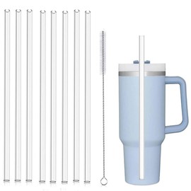 Replacement Straws Clear Plastic PE Safe Non-Toxic Reusable with Cleaning Brush Cup Accessories Pack (8)
