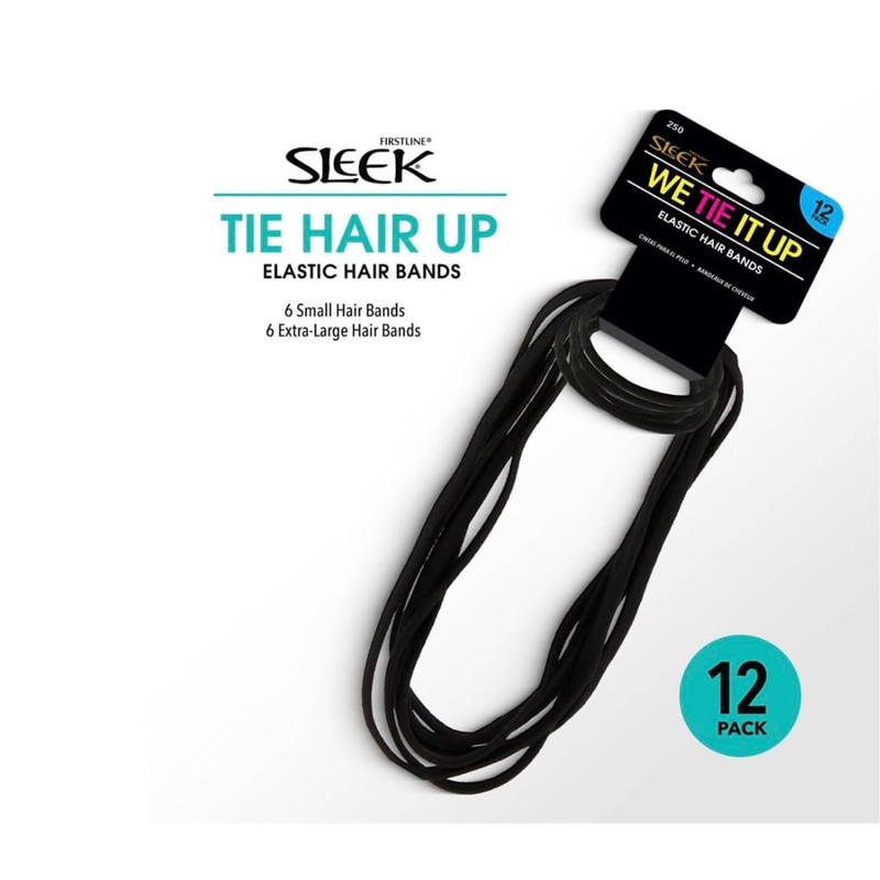 Generic Sleek Elastic Hair Bands, 12 Pack, Black