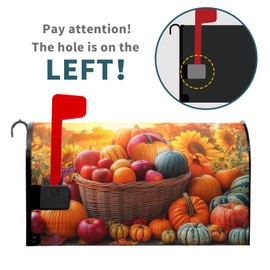 Fall Harvest Mailbox Cover Magnetic Standard Size 21X18 Inch Autumn Floral Mail Box Covers Thanksgiving Pumpkin Mailbox Wraps Post Letter Box Cover for Seasonal Holiday Home Garden Yard Decor