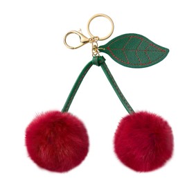 WEWAYSMILE Cherry Purse Charms for Handbags Cherry Bag Charm Cute Plush Keychains for Wowen with Alloy Ring Buckle for Purse Keychain Backpack Decoration Women（Claret）