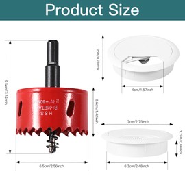 Cable Grommet Desk, Pack of 10 Cable Pass Cable Outlet Sockets, 60 mm Cable Pass with 1 Piece Cable Guide Table Round for Table Office Worktops (White)