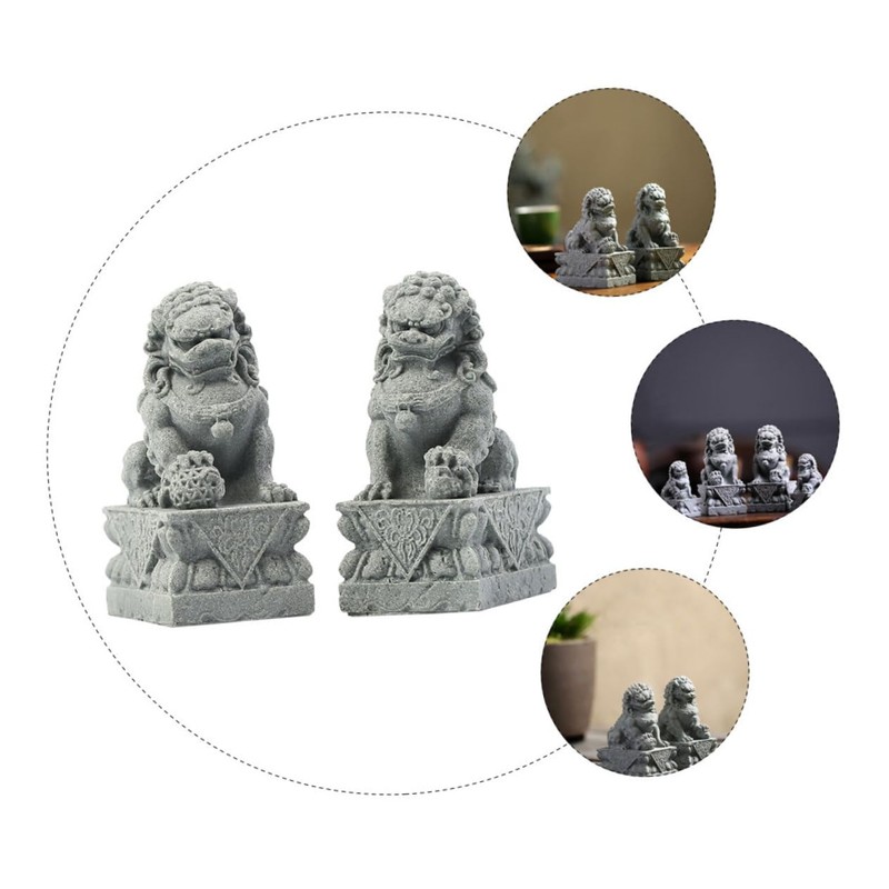 Cabilock 1pair Mini Chinese Lion Statues Lifelike Decor Elegant Desktop
