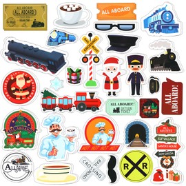 Tenceur 60 Pcs Christmas Stickers Train Stickers Pack North Pole Train Decorations for Christmas Gift Santa Gift Xmas Carnival Party Favors Laptop Water Bottle Scrapbook Skateboard Decor