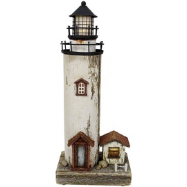 Wooden Lighthouse Tabletop Decor Rustic Light House with LED Nuatical Wood Figurine Table Centerpieces Lighthouse Statue for Beach Themed Indoor Decorations