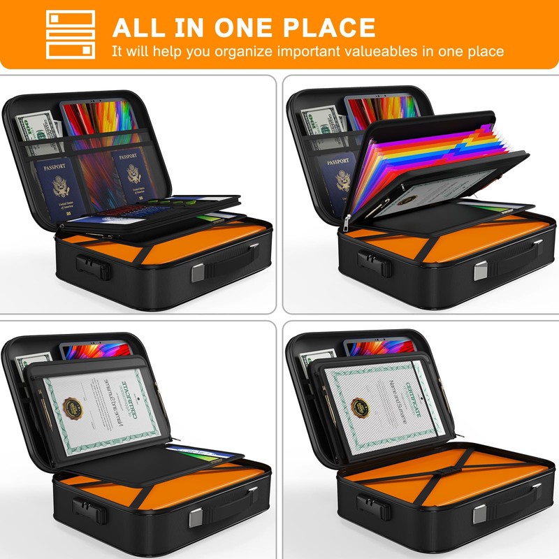 Fireproof Box,Hard Shell Fireproof Safe Box with Lock,Portable Fireproof Safe