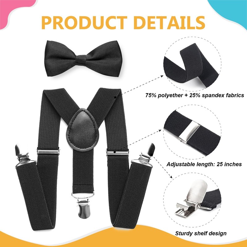 FACATH Boys' Braces Bow Tie Set, black