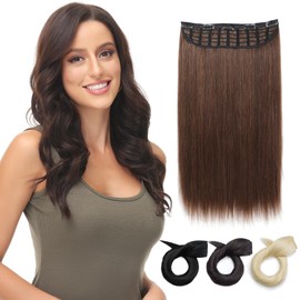 Yamel Clip in Hair Extensions One Piece 5 Clips Long 20 inch Chestnut Brown Straight Synthetic Hairpieces 3/4 Full Head