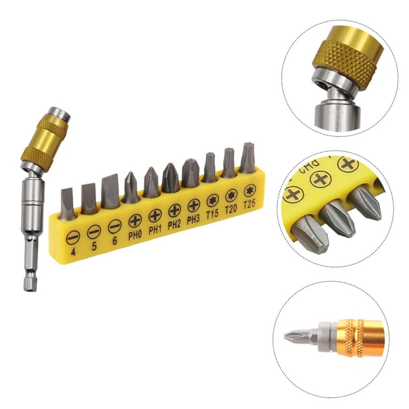 KONTONTY Magnetic Pivot Bit Holder Driver Flexible Screwdriver Extension 10pc