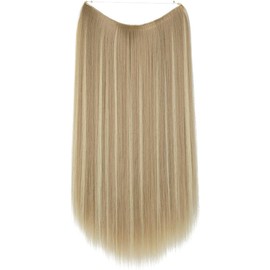 Invisible Wire Hair Extensions Straight Dirty Long Synthetic Hairpieces Adjustable Headband for Women Heat Resistant Fiber No Clip (Blonde, 22 Inch)