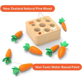 Baby Wooden Toy from 1 Year Old, Motor Skills for Boys and Girls, Montessori Sorting Game, Wooden Puzzle, Carrot Harvest, Educational Toy for Children as a Birthday Gift