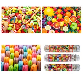MISITU Small Jigsaw Puzzles for Adults Mini Puzzles 150 Pieces Small Puzzles Micro Piece Puzzle Travel Challenging Difficult Puzzles Macaron Dessert Fruit Strawberry Candy Puzzle 6" x 4" 3 Pack