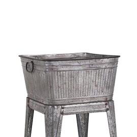 Benjara Multi Functional Galvanized Metal Tub on Stand, Gray