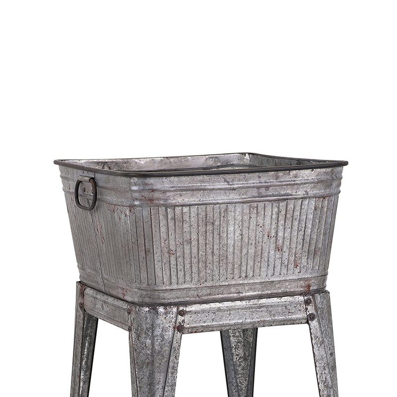 Benjara Multi Functional Galvanized Metal Tub on Stand, Gray