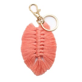 Colorful Leaf Tassel Keychain Keyring for Women Handmade Bag Charm Purse Charm Keychain Car Keyring Accessories(Pink)