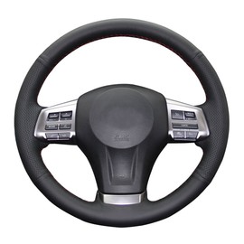 Eiseng Genuine leather Steering Wheel Cover for Subaru Impreza 2013 2014 2015 2016 / Legacy 12-14 / Subaru Forester 2014-2016 / Outback 2012-2014 / Subaru XV Crosstrek 2013-2015 (Red thread)