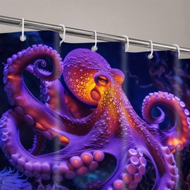 VANZEV Purple Octopus Shower Curtain Sea Monster Kraken Theme Fabric Bathroom Decor Sets with Hooks Waterproof 72 x 72 inches