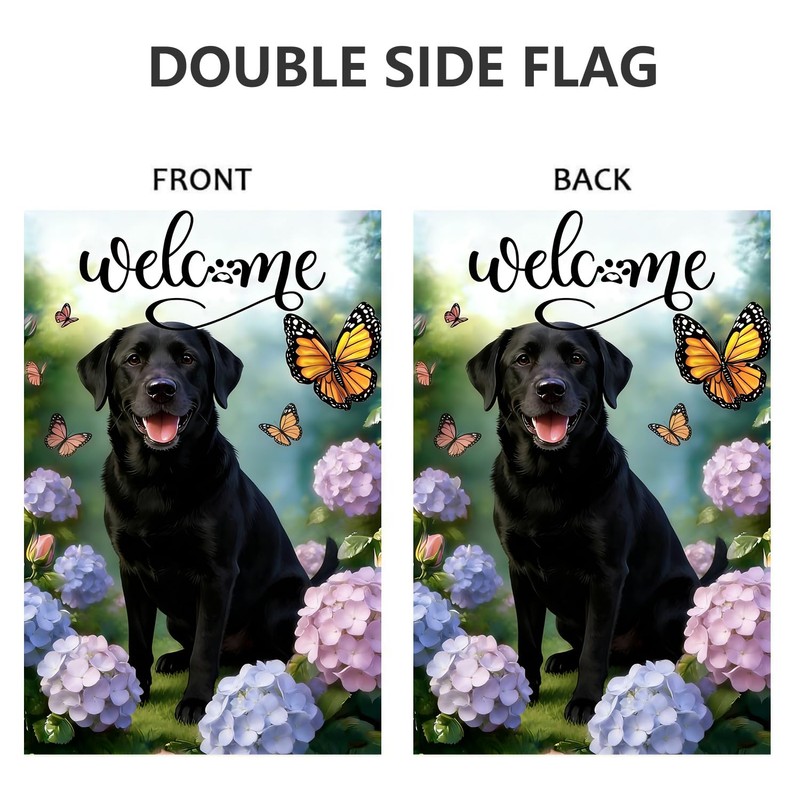 Welcome Spring Summer Black Lab Garden Flags 12x18 Double Sided