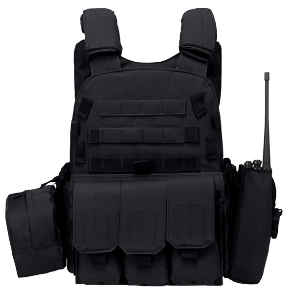 Tactical Vest 1000D Oxford Adjustable Assault Combat Vest with Pouch Traning Protection Safety Vest for Hunting Hiking Safari Work