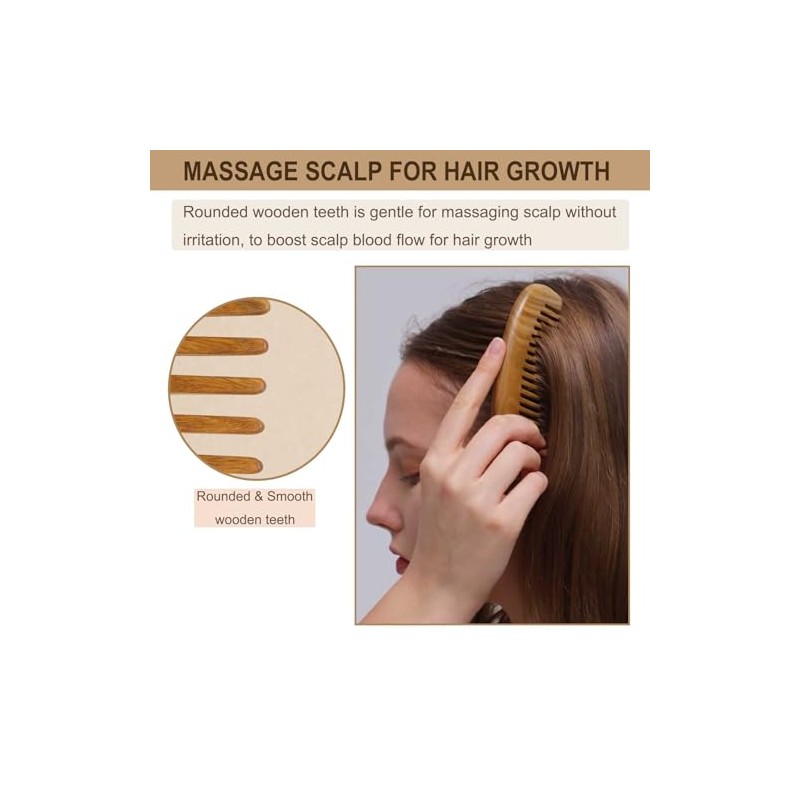Wooden Comb Wood Hair Comb Green Sandalwood Comb for Women