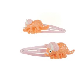 Girls Womens Toddler Baby Kids School Clips Barrettes Bobbles Accessories Hair Sectioning Styling Fine Thick Grips Slides Grips Clips Sleepies Dinosaur Snap Bendies SET of 2 (Orange Triceratops)