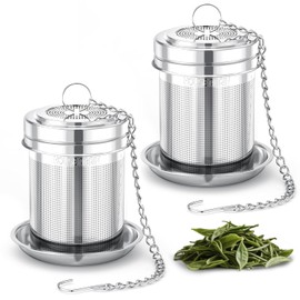 House Again - Paquete de 2 coladores de té para té suelto, infusores de té de malla extrafina, acero inoxidable 304 con gancho de cadena extendido, picador de té de hojas sueltas, filtro de té para