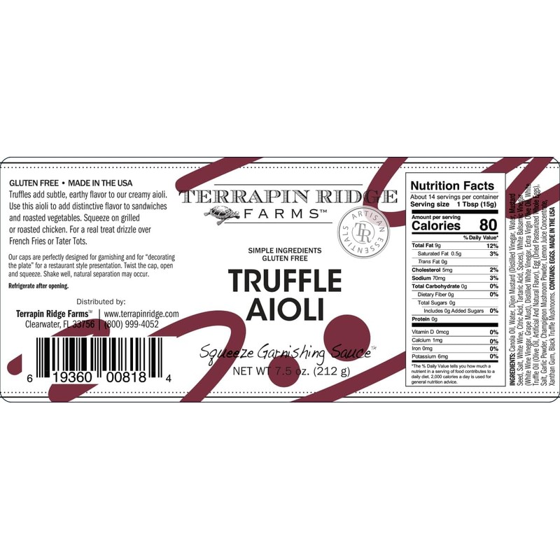 Terrapin Ridge Farms Truffle Aioli – Two 7.5 Ounce Squeeze