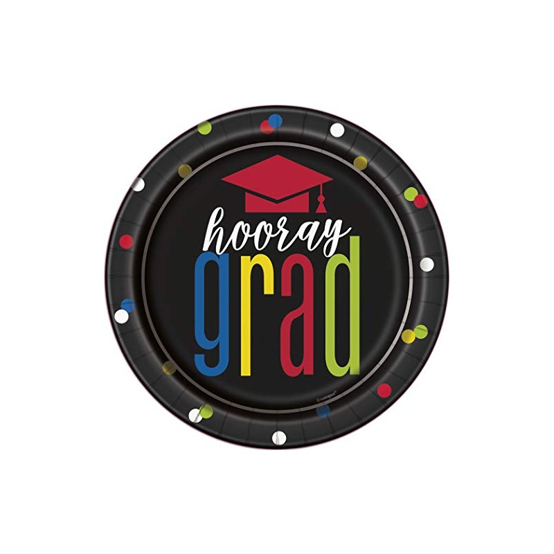 Unique Party 72664 - 18cm Colourful Graduation Paper Plates, Pack