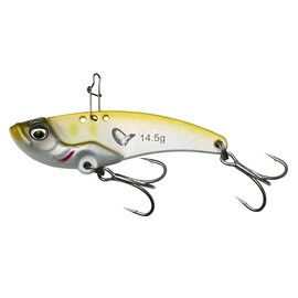 Savage Gear Vib Blade - Long Throwing Blade with Vibration and Flashing Function, Ideal for Perch, Pike and Zander in Fresh and Salt Water, Ultra Sharp Carabiner Hook, Green/Silver Ayu, 4.5 cm