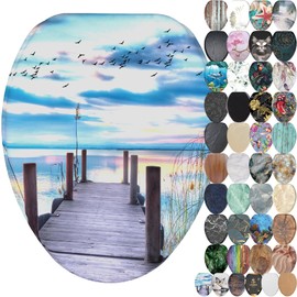 SANILO Wooden Toilet Seat with Soft Close [ELONGATED] - Decorative, Quiet & Slow Close Molded Wood Seat - With Strong Bumpers & Hinges - Adjustable Fit - Sunset