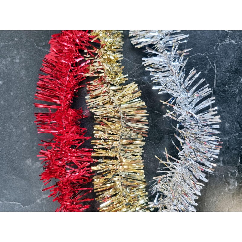 Very Long Christmas Tinsel in Red, Gold Or Silver, 50