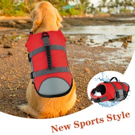 Mklhgty Dog Life Jacket, Reflective Adjustable Dog Vest with Rescue Handle for Swimming and Boating, Ripstop Pet Safety Life Preserver for Small, Medium and Large Dogs