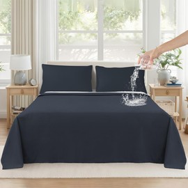 DUJUIKE Waterproof Duvet, Velvet Waterproof Sheet Cover, 100% Waterproof and Breathable Children's Mattress Protector, Quiet Mattress Cover, Super Soft and Comfortable (Navy Blue, 230 x 250 cm)