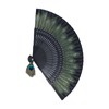 Folding Fan Black Bones Beautiful Peacock Pattern Antique Bamboo Hand