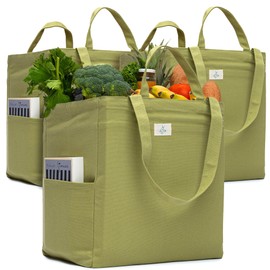 Reusable Grocery Bags - 100% Cotton 12Oz Canvas Grocery Bags with Handles, Large Kitchen Grocery Bags, Reusable Shopping Bags for Groceries, Grocery Tote Bag, Heavy Duty, Foldable Market Bag (Sage)