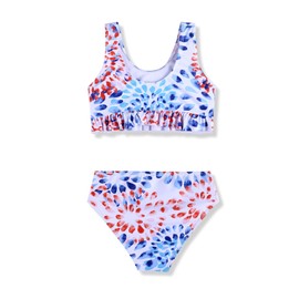 Arshiner Girls 2 Piece Swimsuits Tween Bathing Suit Kids High Waisted Bikini Ruffle Tankini Summer Beach Swimwear Set (Size 7-8, Colorful Print)