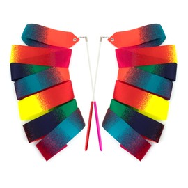 Ainkou 2 PCS Fun Gymnastics Ribbons 78.7 Inch Rhythmic Dance Ribbon Twirling Wands Baton Long Streamers for Artistic Dancing Training Party Circus Carnival Shows - Rainbow