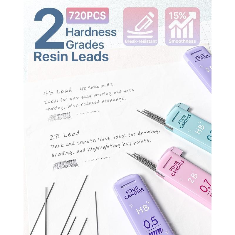 Four Candies Mechanical Pencils 0.5, with HB & 2B Lead