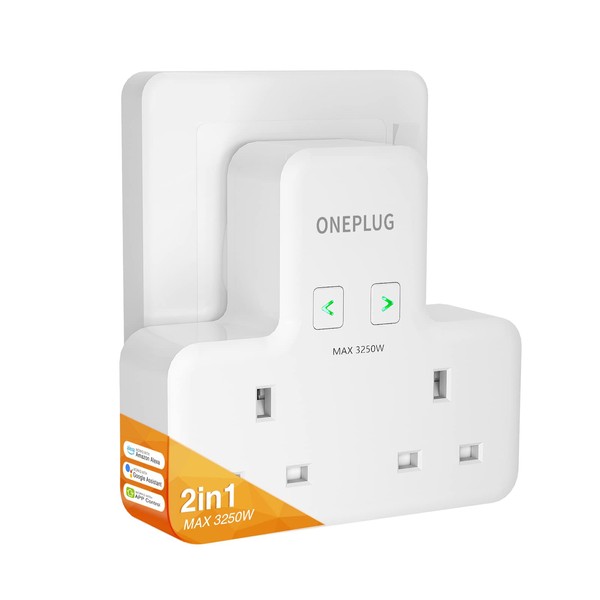 ONEPLUG Smart Plug, Smart Wifi Dual plug Extension Compatible with Alexa and Google Home, Alexa Plug with Voice&APP Control,Timer Function,Surge Protection, Independently Control, 13A,2.4Ghz