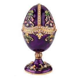 QIFU Vintage Style Hand Painted Purple Faberge Egg Style Trinket Box with Rich Enamel and Sparkling Rhinestones Unique Gift for Family(QF3388)