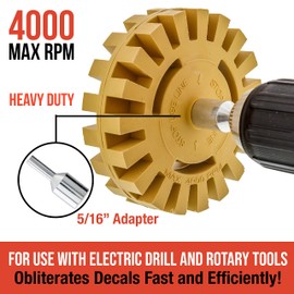 TCP Global Rubber Eraser Wheel with Drill Adapter - 4” Knobby Slotted Edge Pad - Decal Remover Wheel - Sticker Remover Tool - Removes Adhesives on Car, Auto, Boat, RV & Signs