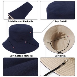 TAGVO XX-Large Bucket Hat Unisex Big Reversible Cotton Fisherman Hats Double Sided Bucket Sun Hats Cap for Holidays Fishing Hiking Navy-Beige