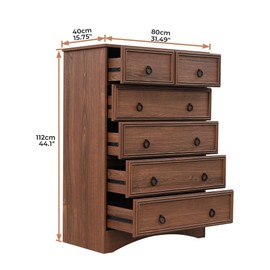 VVFLU Wood Dresser Tall for Bedroom, 6 Chest of Drawers, Mid Century Modern 6 Drawer Dresser, Cherry Wood Dresser with Large Dresser, Storage for Clothes, Vintage, for Living Room, Bedroom, Hallway