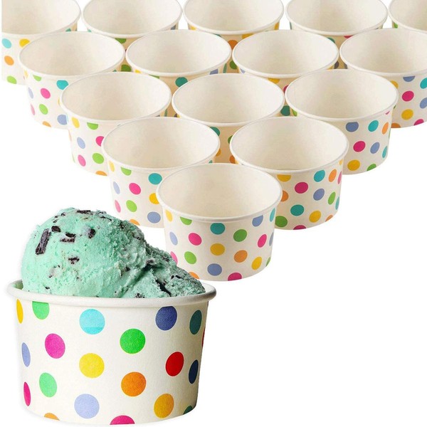 Juvale 50-Count Paper Ice Cream Sundae Cups, Yogurt Dessert Bowls, Rainbow Polka Dots Party Supplies, 8-Ounces