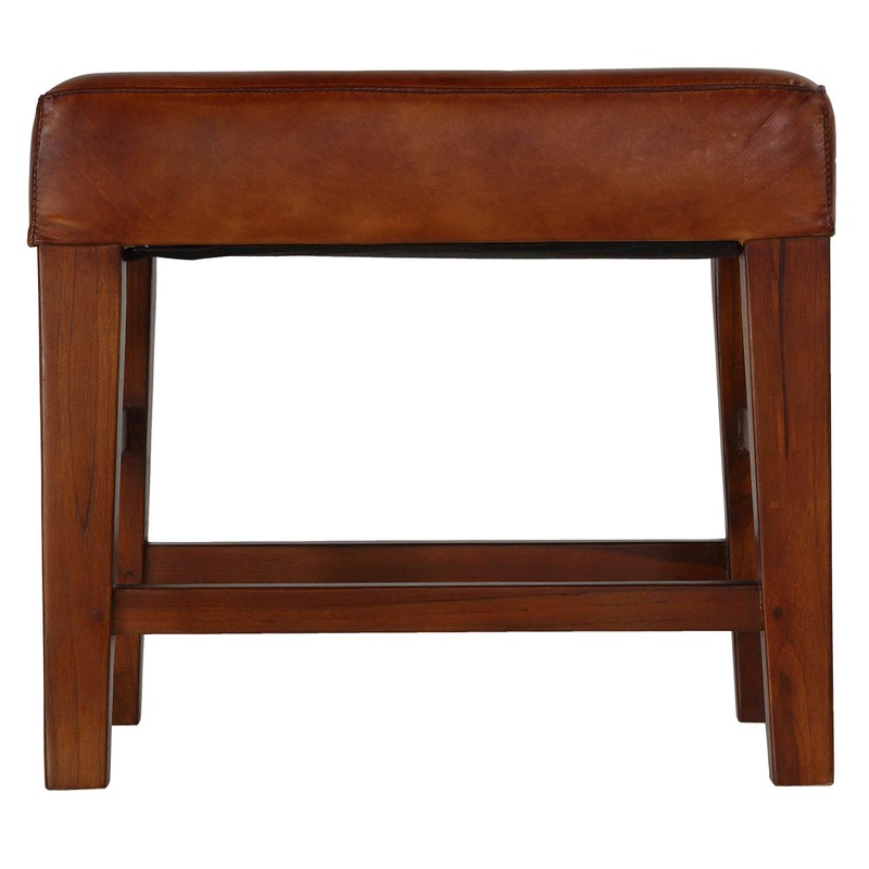 Bare Decor Alvin Genuine Leather Ottoman with Solid Teak Wood