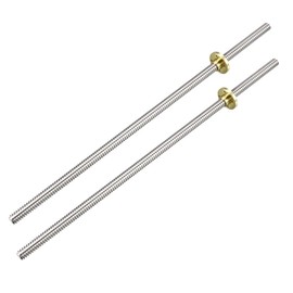 sourcing map 300mm Length T8 8mm Dia Lead Screw Rod,4 Lead Stainless Steel Lead Screw Rod With Copper Nut Trapezoidal Thread for 3D Printer Z Axis2pcs
