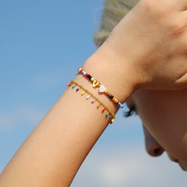 TINGN Women's Bracelet Beads Bracelet with A-Z Letters Boho Bracelet Women's Bracelet Colourful Bracelet Beads Women's Boho Bracelet Colourful Bracelets Women's Bracelets Gold Bracelet Women, Brass,