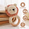 Wooden Baby Rattle，Crochet Lion Rattle with Wood Ring, Newborn Wooden